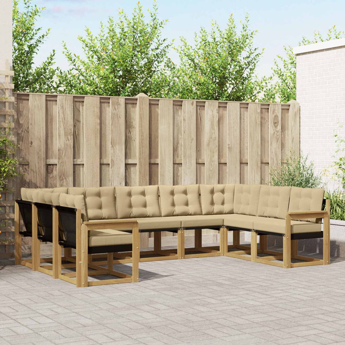 Buiten bankenset met kussen 9 pcs Wit en Beige is nu te koop bij PeponiXL, paradijselijk wonen!