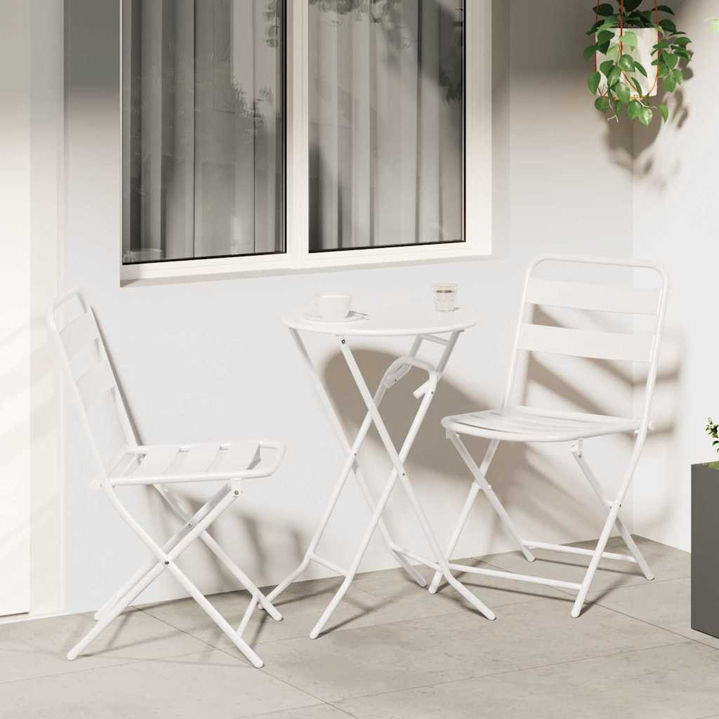 Tuin Bistro Set 3 pcs Wit Staal is nu te koop bij PeponiXL, paradijselijk wonen!
