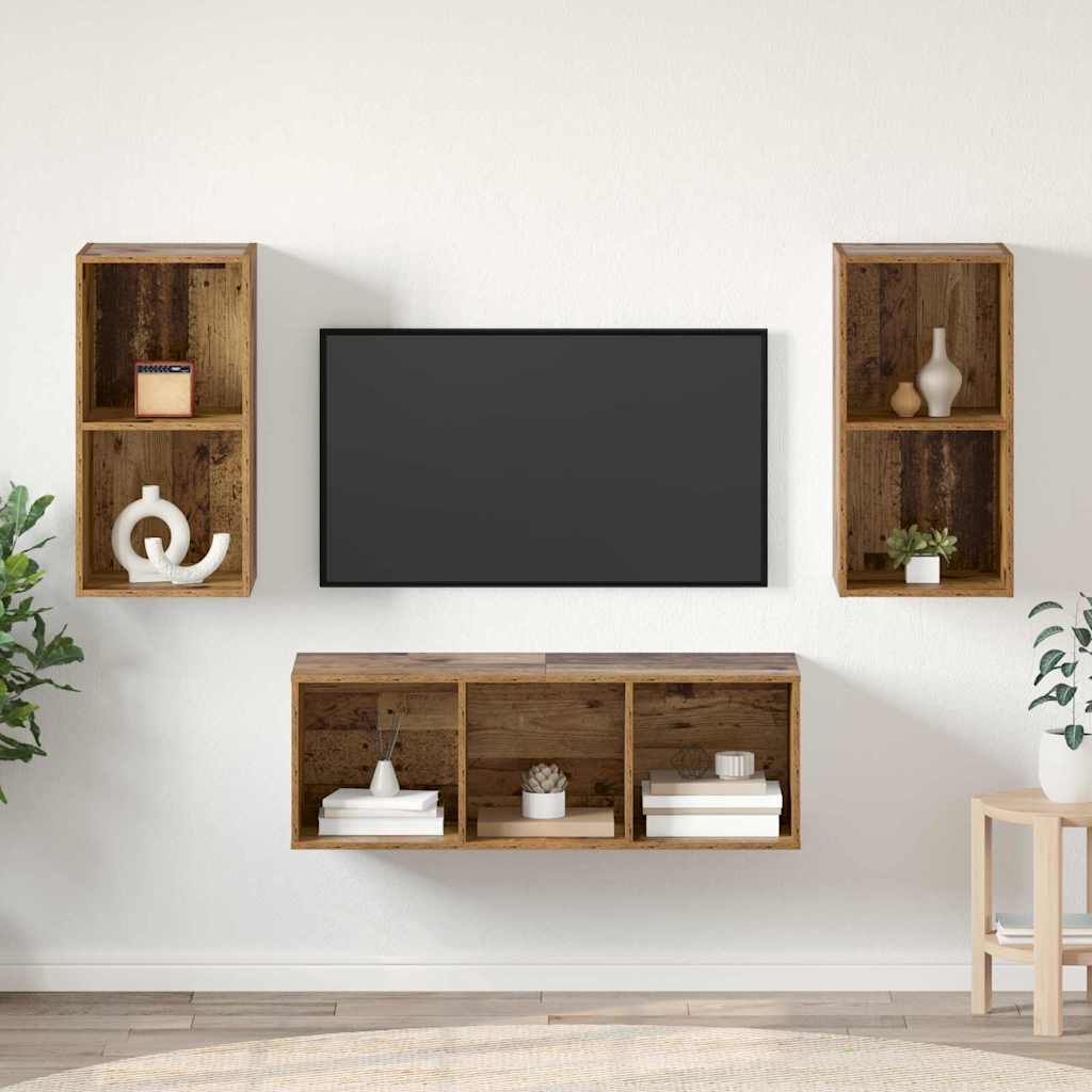 Tv-meubelset Wandgemonteerd 3 pcs Oud Hout Bewerkt hout is nu te koop bij PeponiXL, paradijselijk wonen!