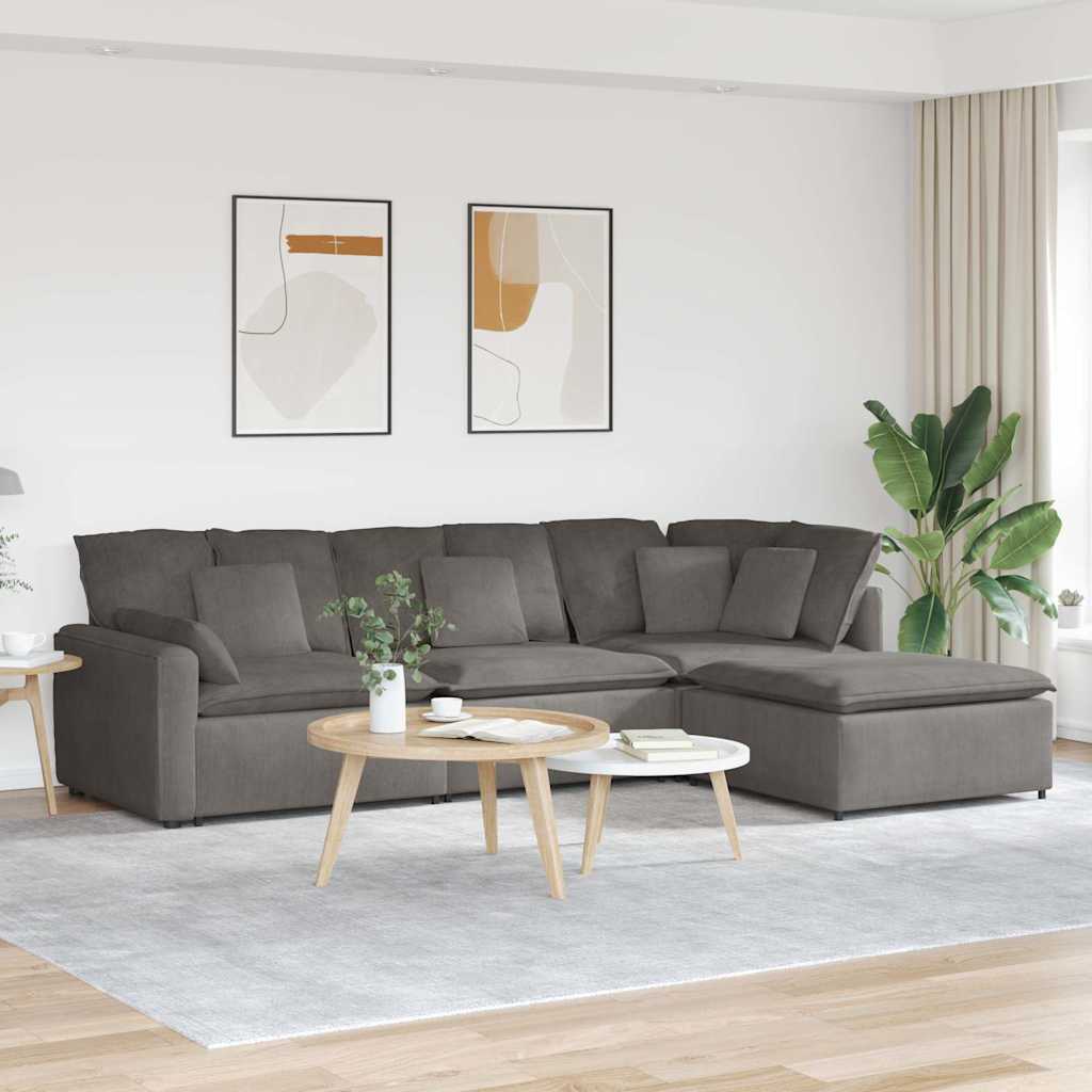 Modulaire bank met voetenbank&kussens corduroy stof lichtgrijs is nu te koop bij PeponiXL, paradijselijk wonen!