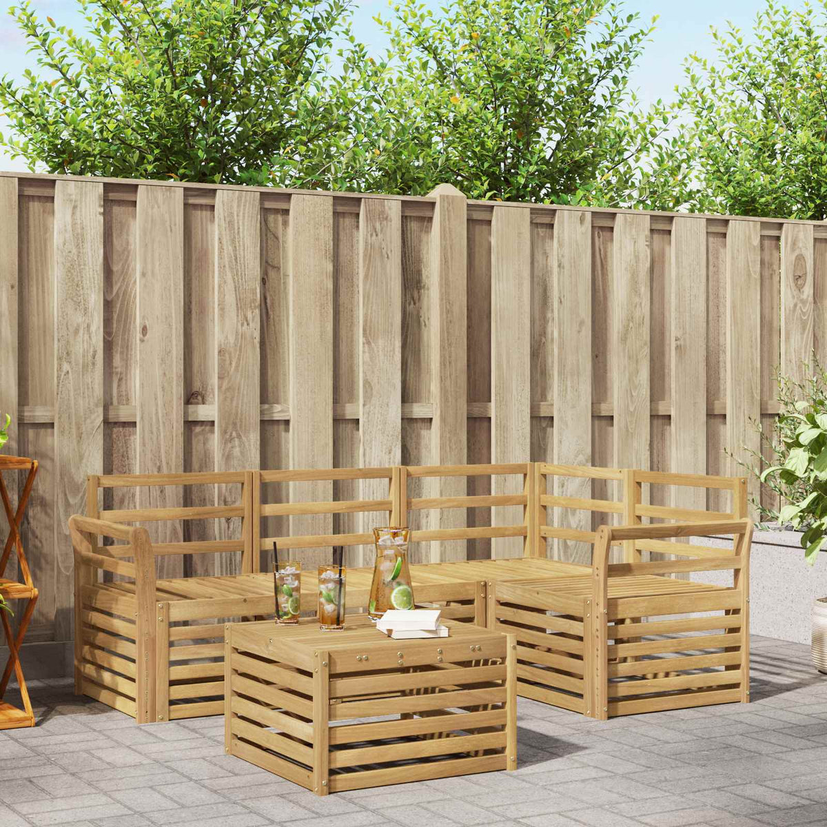 Buiten bankenset 5 pcs Wit 59 x 59 x 37 cm Massief Acaciahout is nu te koop bij PeponiXL, paradijselijk wonen!
