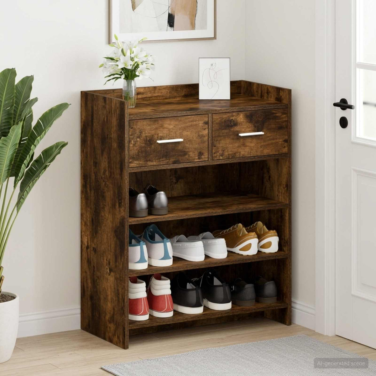 Schoenenkast Gerookt eiken 73,5 x 36 x 92 cm Bewerkt hout is nu te koop bij PeponiXL, paradijselijk wonen!