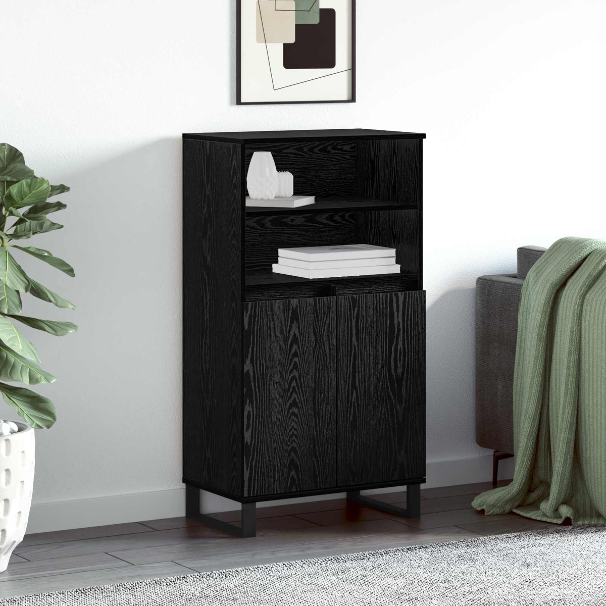 Highboard Zwart 60 x 36 x 110 cm Bewerkt hout is nu te koop bij PeponiXL, paradijselijk wonen!