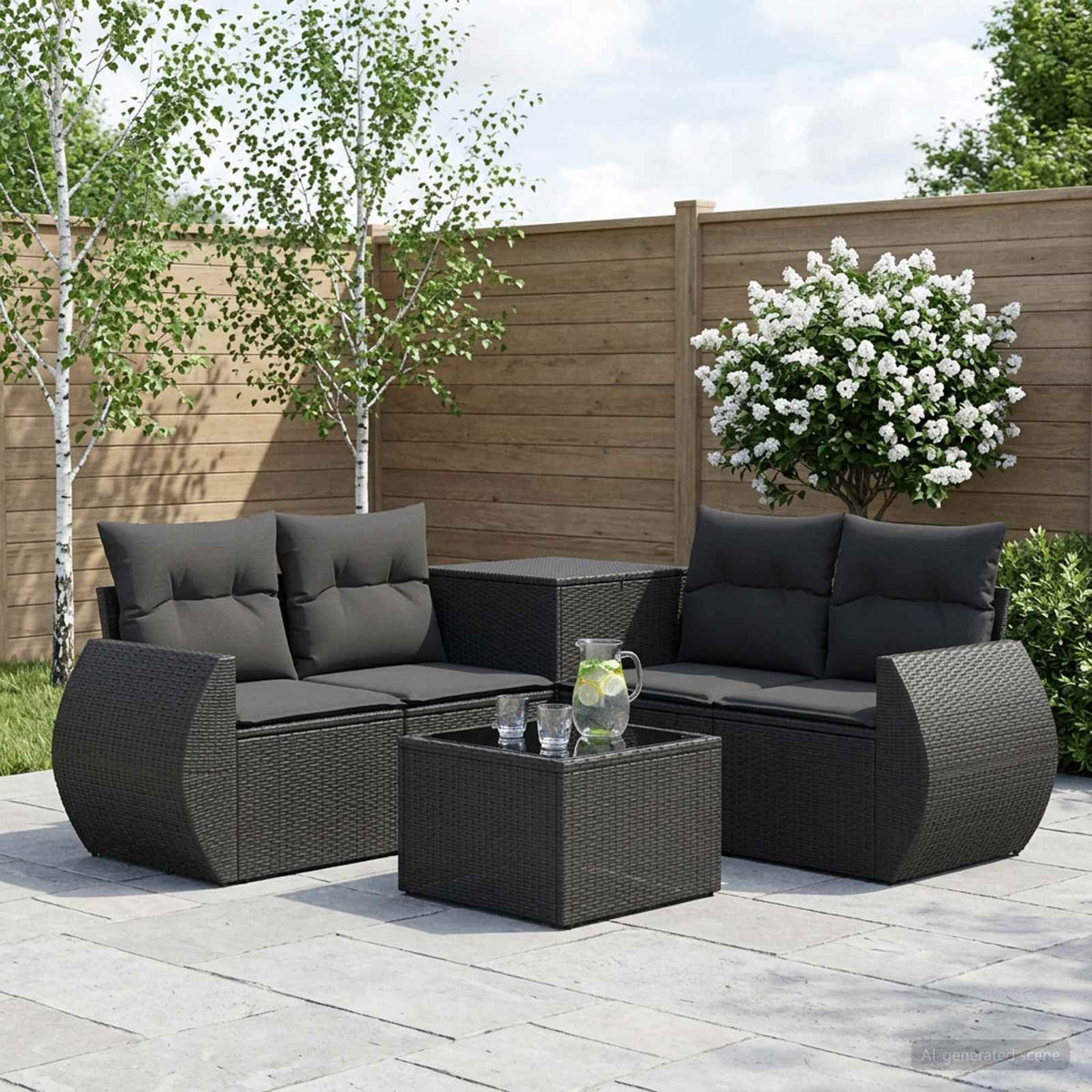 Bankstel 6 st Zwart Poly Rattan en Staal is nu te koop bij PeponiXL, paradijselijk wonen!