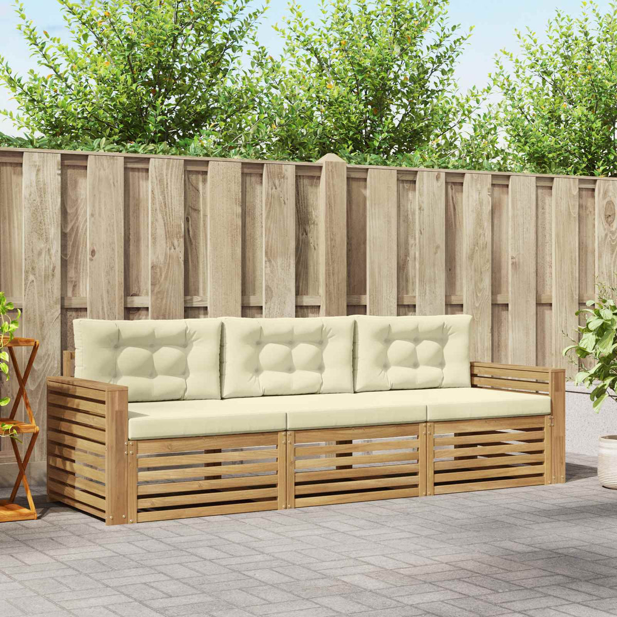 Buiten bankenset 3 pcs Wit en crèmekleurig Massief Acaciahout is nu te koop bij PeponiXL, paradijselijk wonen!