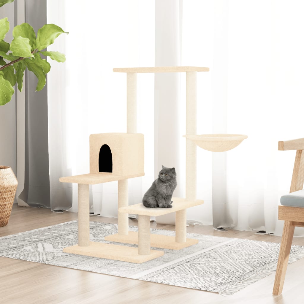 Kattenmeubel met sisal krabpalen 94,5 cm crèmekleurig is nu te koop bij PeponiXL, paradijselijk wonen!