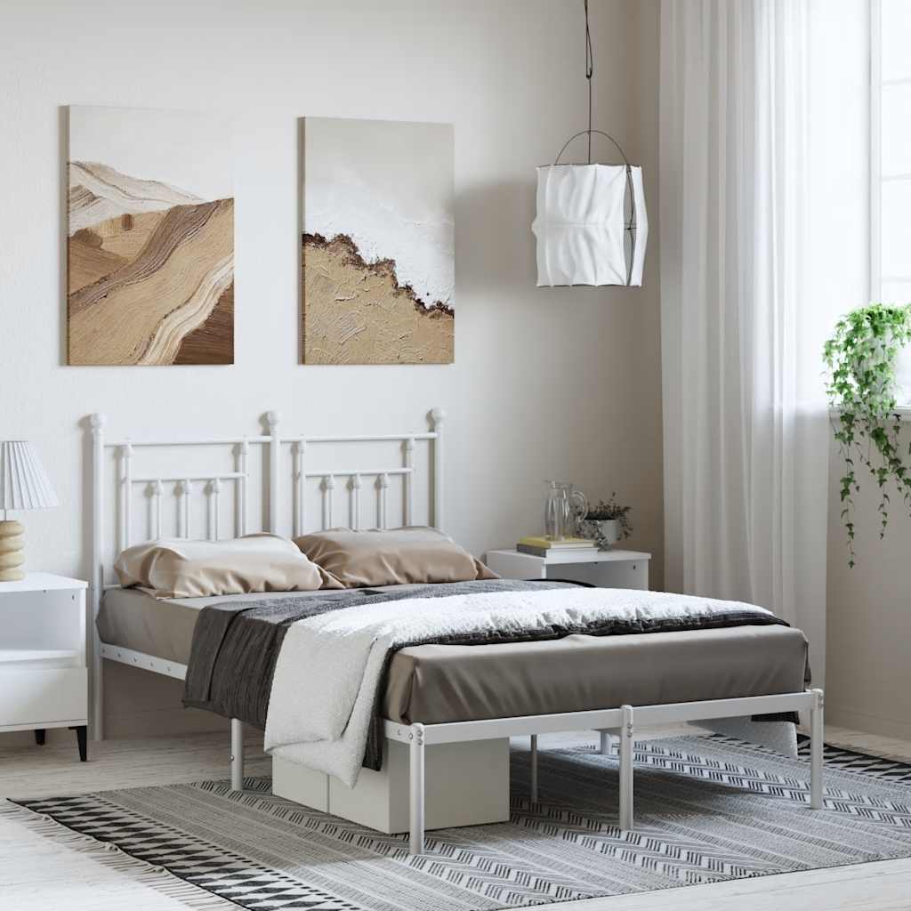 Bedframe met hoofdbord metaal wit 135x190 cm is nu te koop bij PeponiXL, paradijselijk wonen!