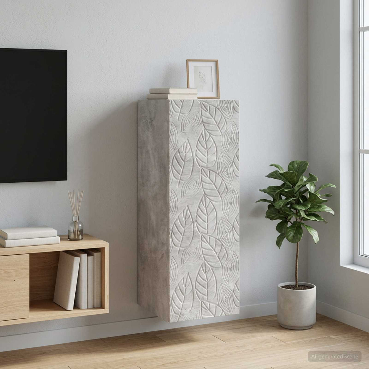 Wandkast Betongrijs 33 x 34,5 x 90 cm Bewerkt hout is nu te koop bij PeponiXL, paradijselijk wonen!