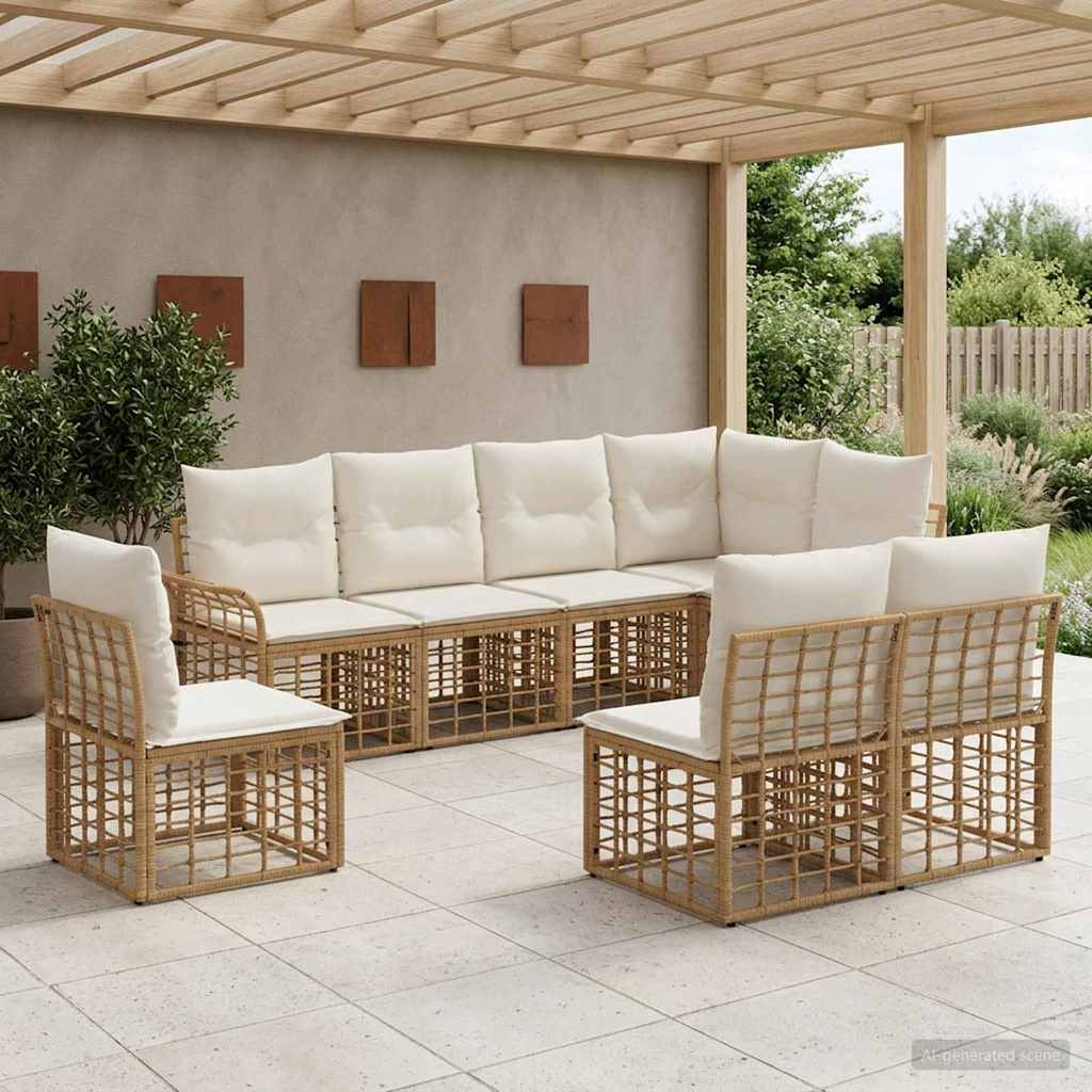 Buiten bankenset 8 pcs Natuurlijk en Crème Wit Polyester is nu te koop bij PeponiXL, paradijselijk wonen!