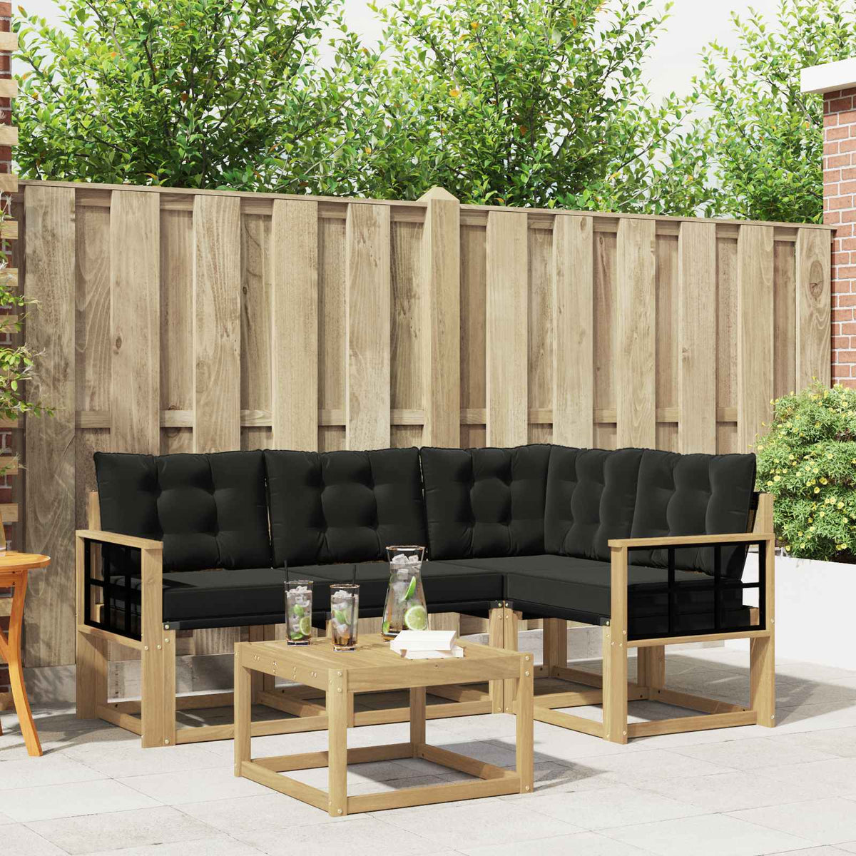 Buiten bankenset met kussen 5 pcs Wit en zwart is nu te koop bij PeponiXL, paradijselijk wonen!