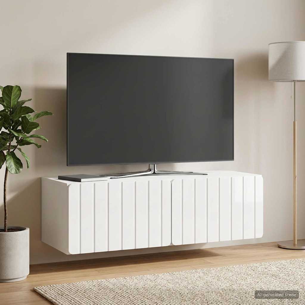 Wandbeugel TV-kast Hoogglans Wit 98 x 41 x 30 cm Bewerkt hout is nu te koop bij PeponiXL, paradijselijk wonen!