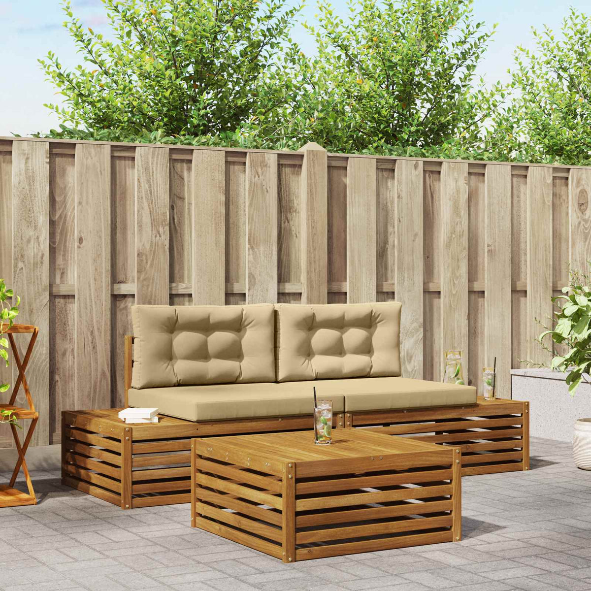 Buiten bankenset met kussen 3 Stuk Natuurlijk en Beige is nu te koop bij PeponiXL, paradijselijk wonen!