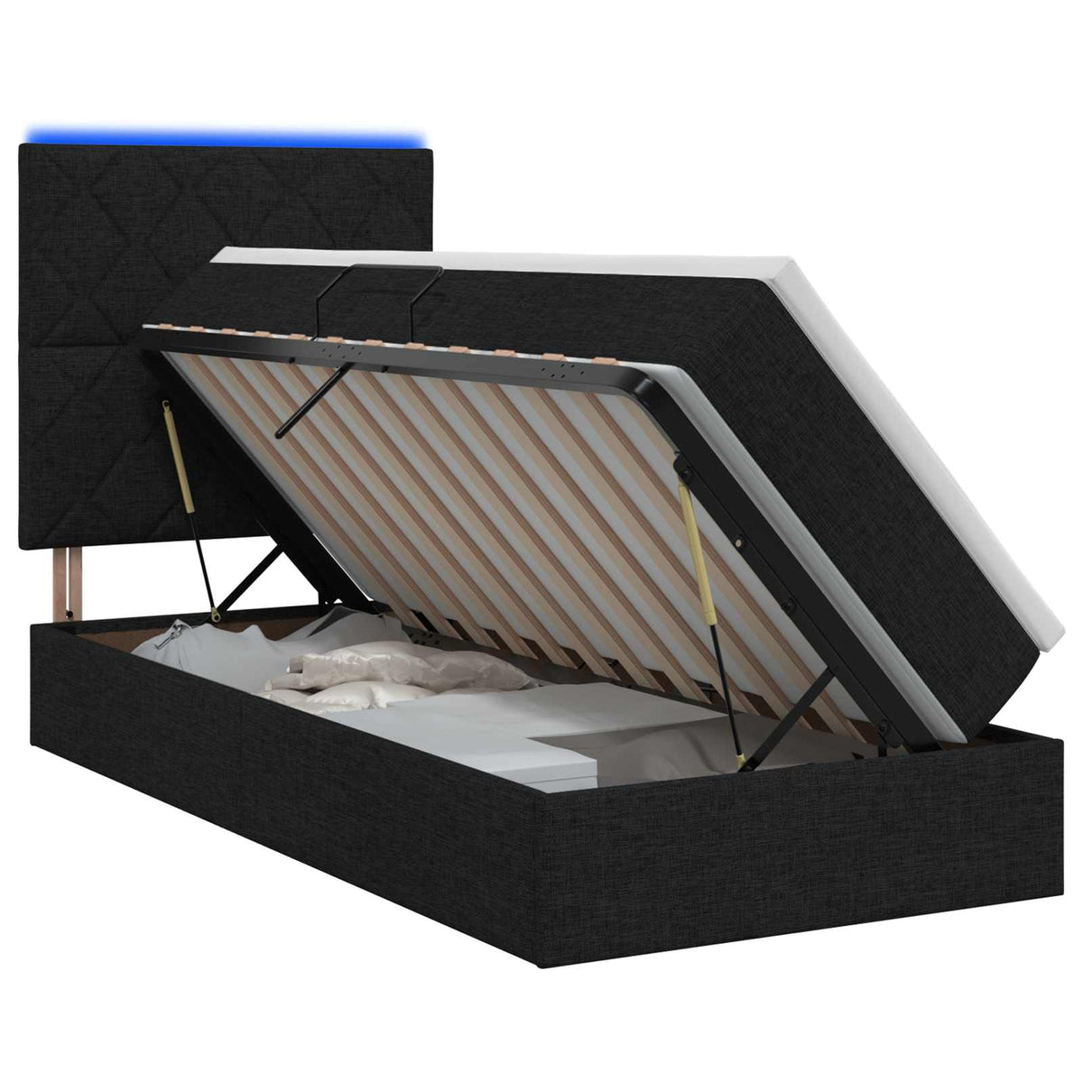 LED Opslagbed met Matras Zwart 100 x 200 cm Stof is nu te koop bij PeponiXL, paradijselijk wonen!