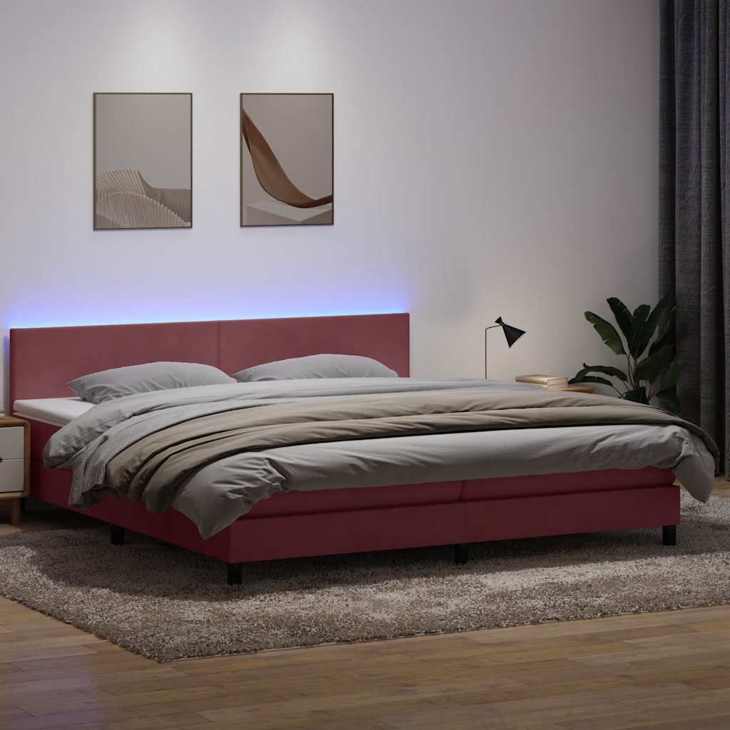 Boxspring met matras en LED fluweel roze 180x210 cm is nu te koop bij PeponiXL, paradijselijk wonen!