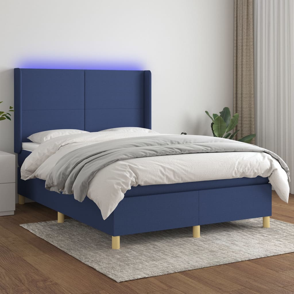 Boxspring met matras en LED stof blauw 140x190 cm is nu te koop bij PeponiXL, paradijselijk wonen!