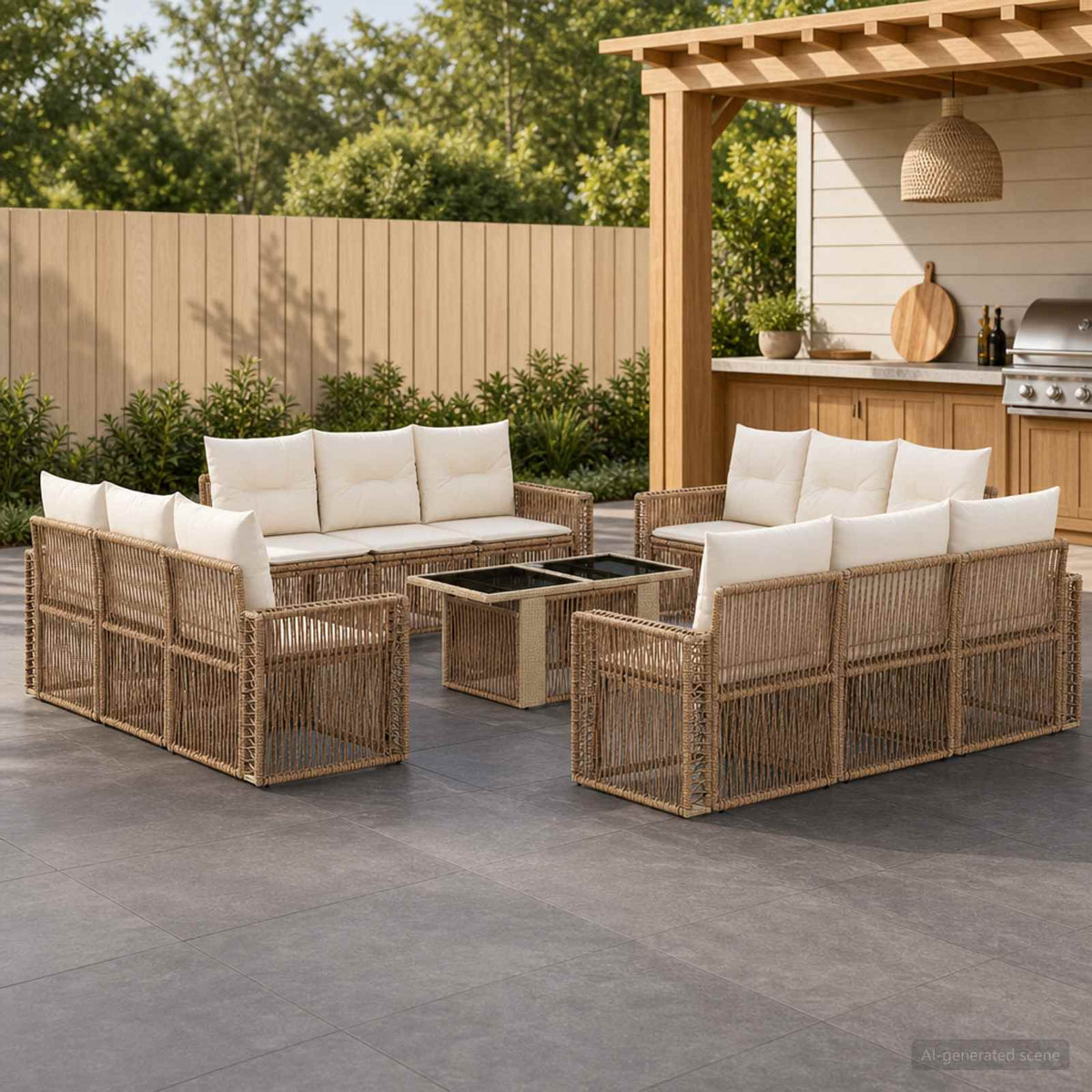 Tuinbankenset 13 st Beige en Crème Wit poly rattan is nu te koop bij PeponiXL, paradijselijk wonen!