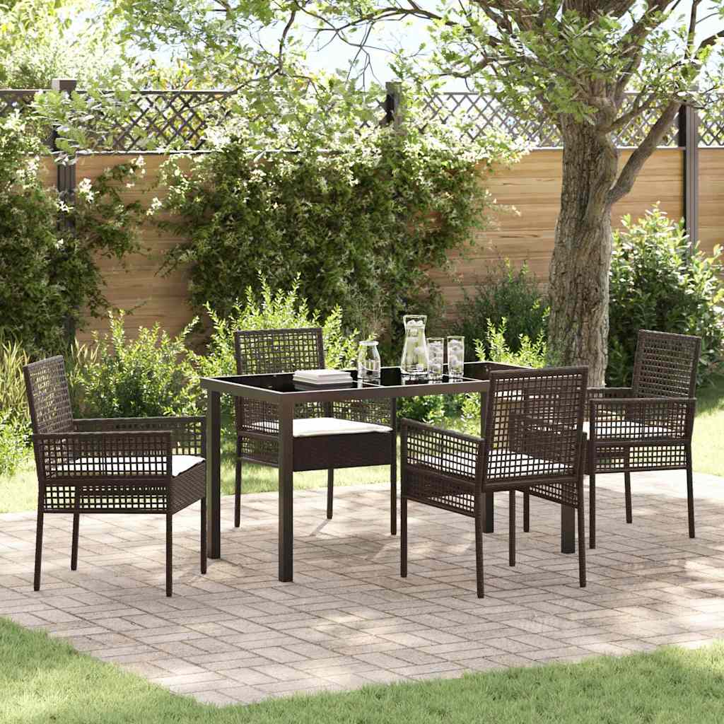 Tuin eettafelset met kussen 5 pcs Bruin poly rattan is nu te koop bij PeponiXL, paradijselijk wonen!