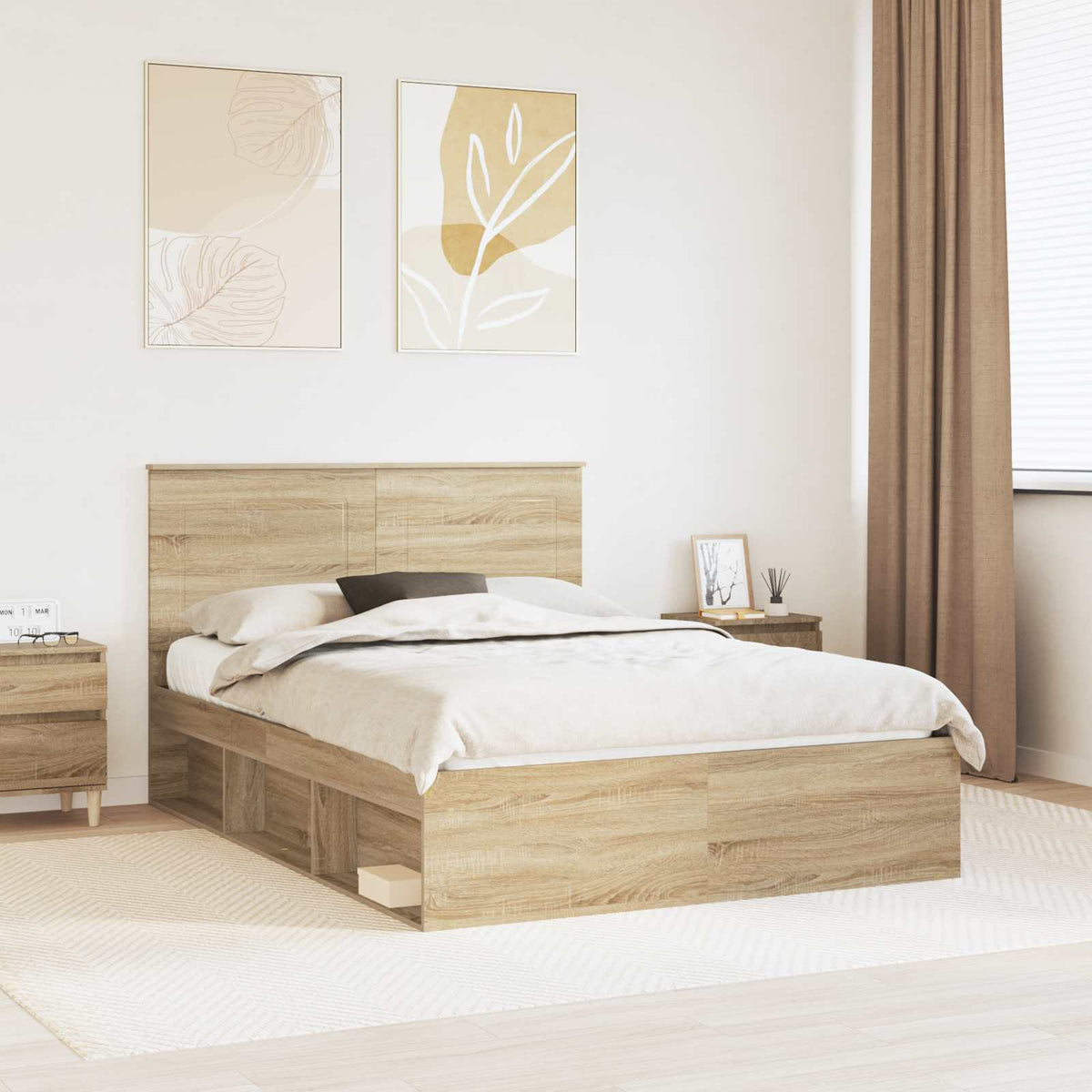 Bedframe met lade Sonoma Eiken 150 x 200 cm Massief grenenhout is nu te koop bij PeponiXL, paradijselijk wonen!