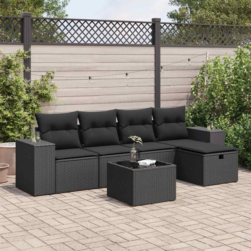 6-delige Loungeset met kussens poly rattan zwart is nu te koop bij PeponiXL, paradijselijk wonen!
