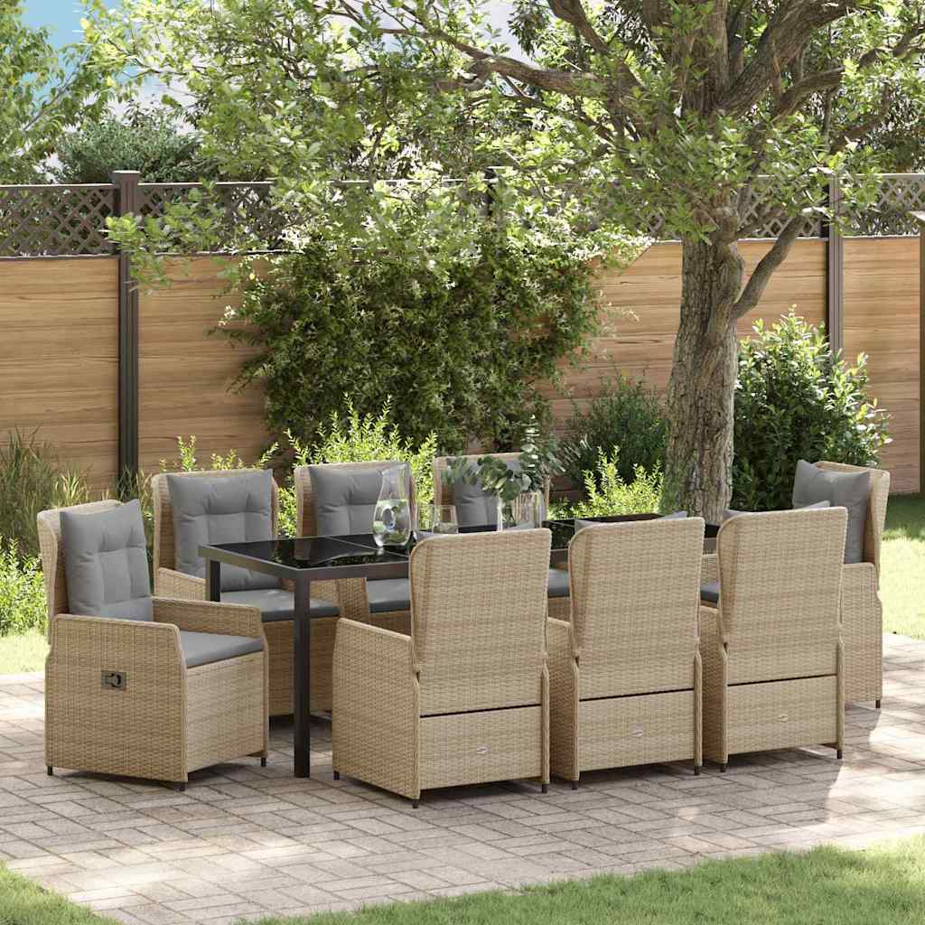 Tuin eettafelset 9 pcs Beige en Licht Grijs poly rattan is nu te koop bij PeponiXL, paradijselijk wonen!