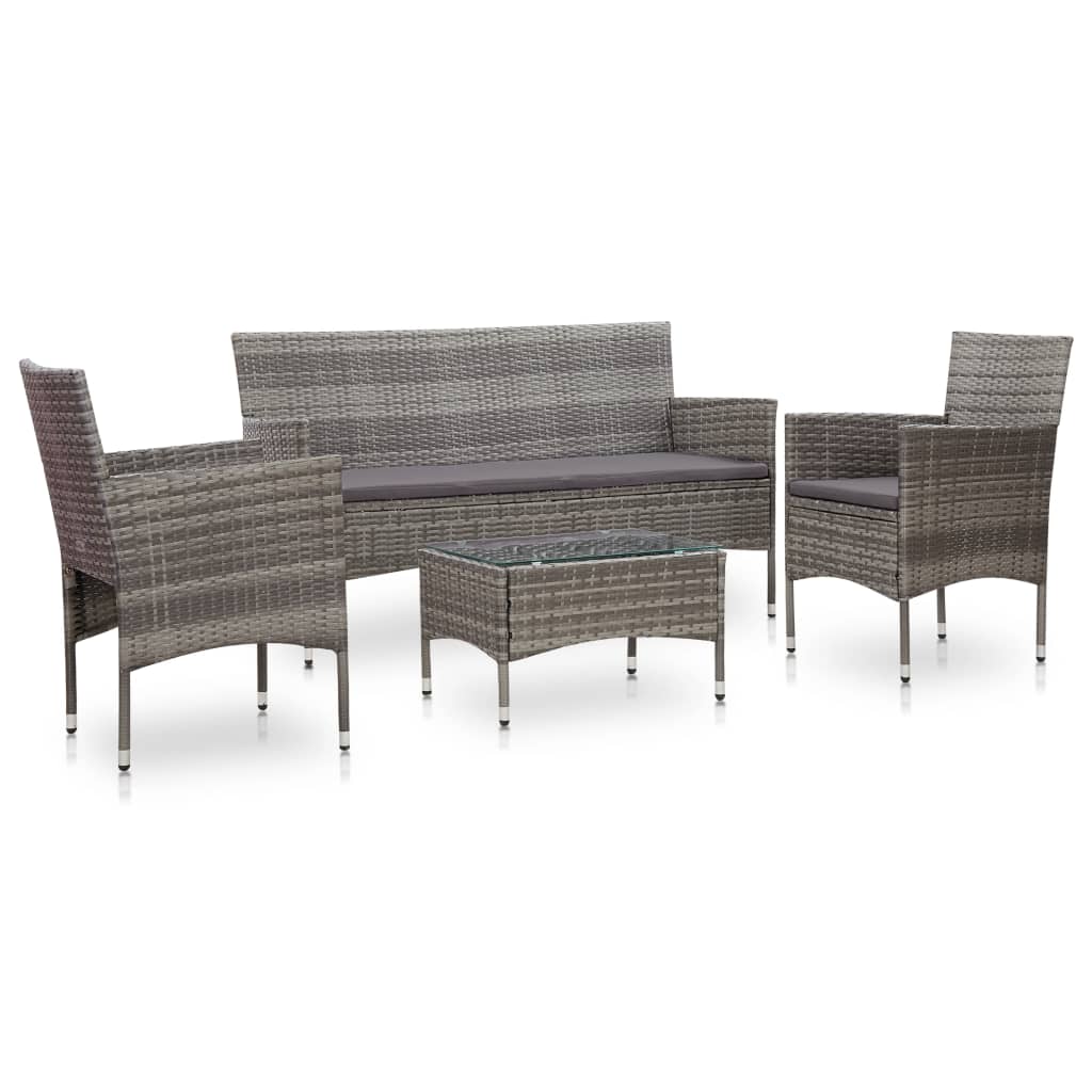4-delige Loungeset met kussens poly rattan grijs is nu te koop bij PeponiXL, paradijselijk wonen!