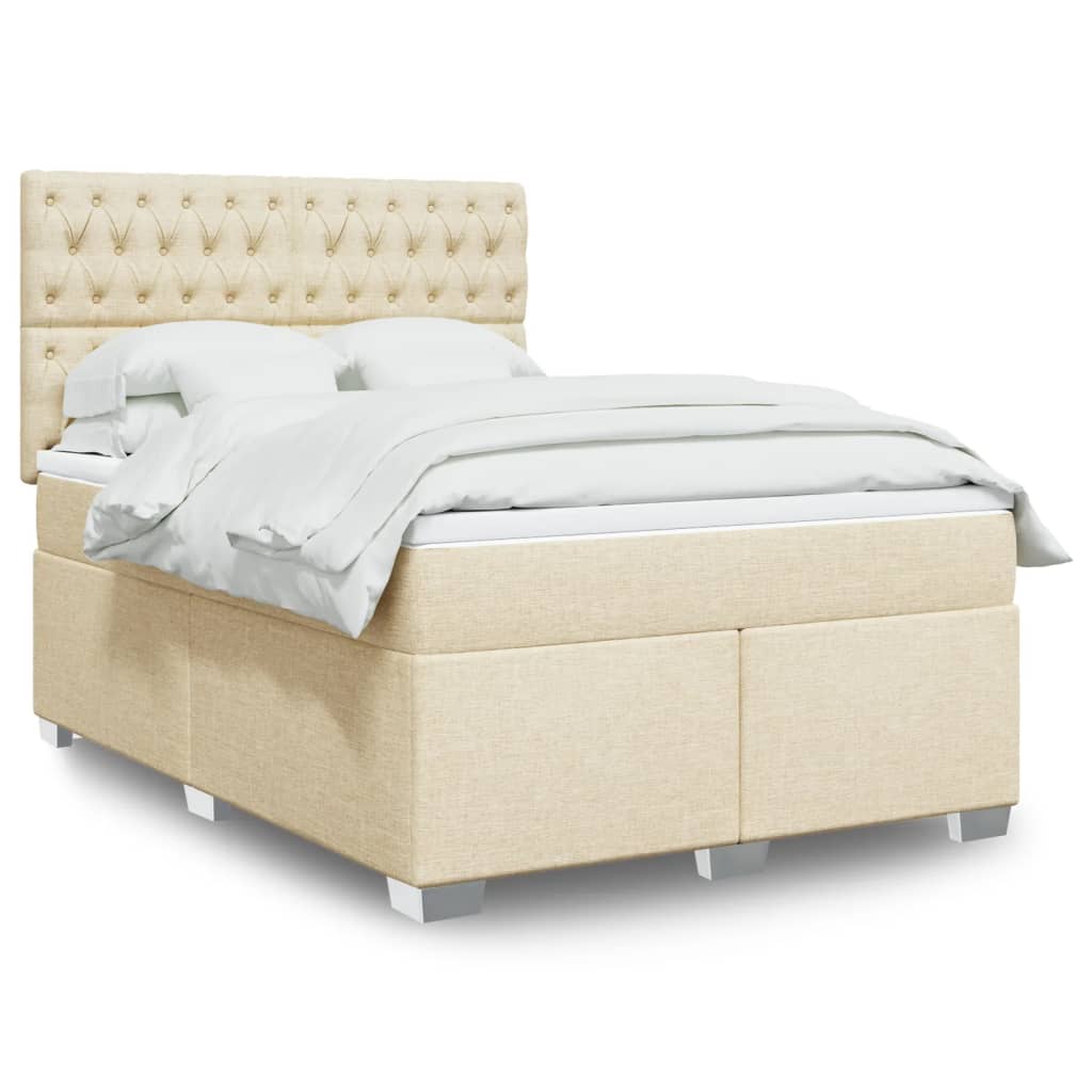 Boxspring met matras stof crèmekleurig 140x200 cm is nu te koop bij PeponiXL, paradijselijk wonen!