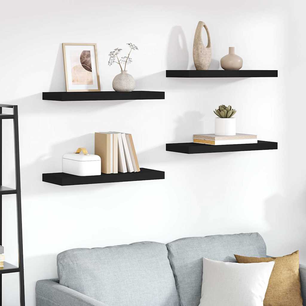 Wandschappen zwevend 4 st 60x23,5x3,8 cm MDF zwart is nu te koop bij PeponiXL, paradijselijk wonen!