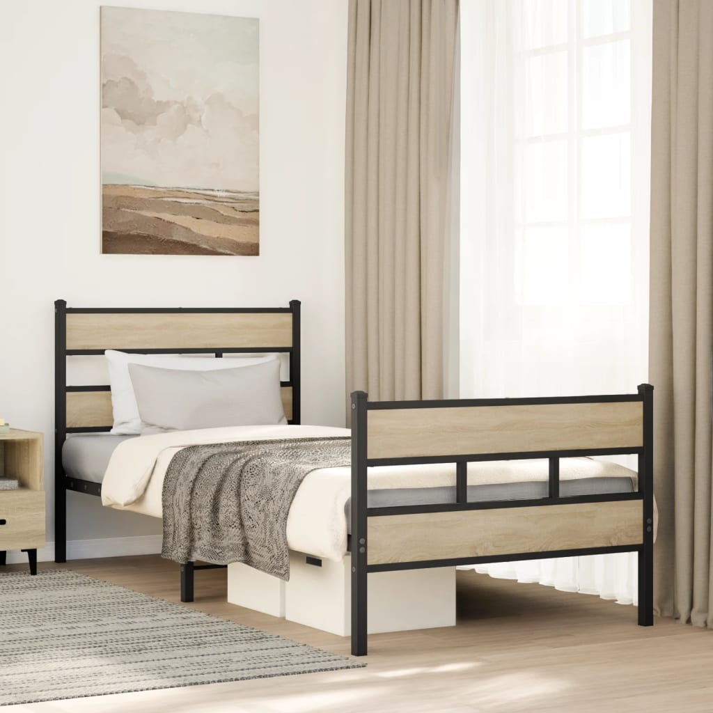 Bedframe zonder matras metaal sonoma eikenkleurig 107x203 cm is nu te koop bij PeponiXL, paradijselijk wonen!