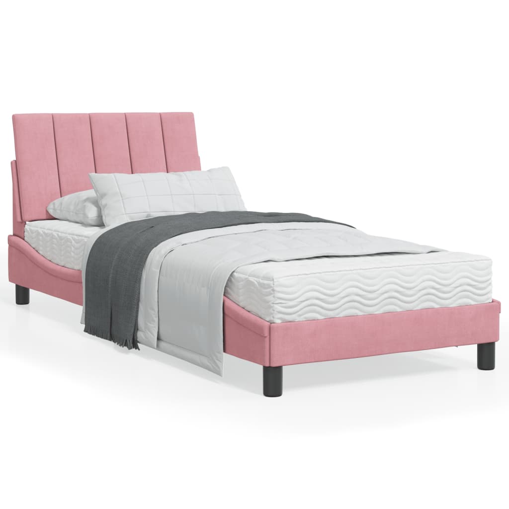 Bed met matras "Hanko" fluweel roze 90x200 cm is nu te koop bij PeponiXL, paradijselijk wonen!