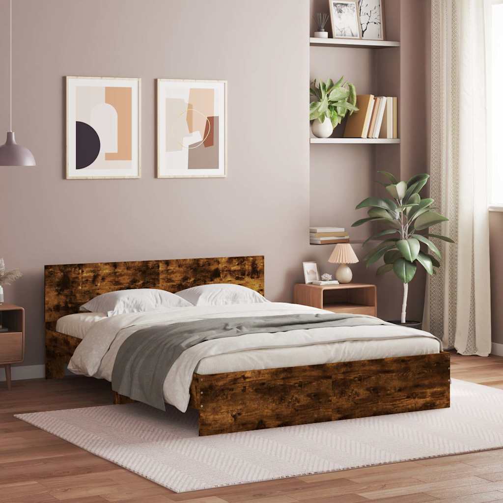 Bedframe met hoofdeinde gerookt eikenkleurig 140x200 cm is nu te koop bij PeponiXL, paradijselijk wonen!