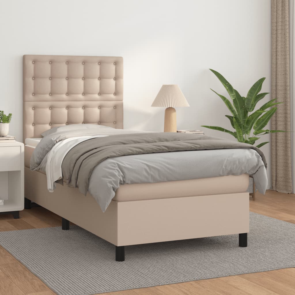 Boxspring met matras kunstleer cappuccinokleurig 100x200 cm is nu te koop bij PeponiXL, paradijselijk wonen!