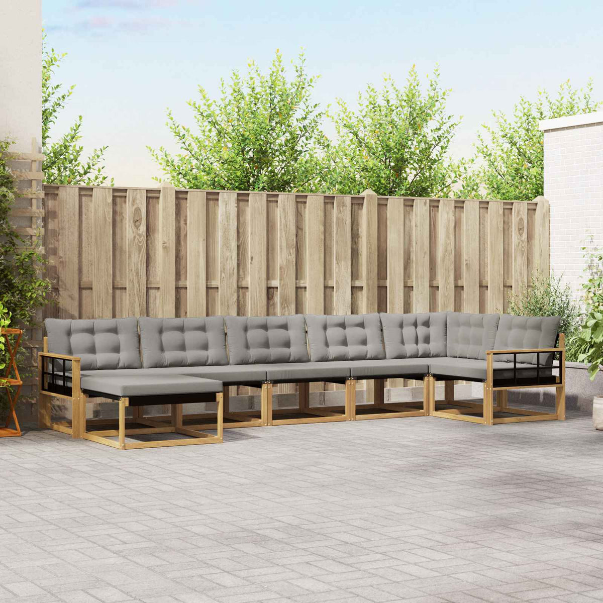 Buiten bankenset 7 pcs Wit en Lichtgrijs 406 x 168,5 x 73 cm is nu te koop bij PeponiXL, paradijselijk wonen!