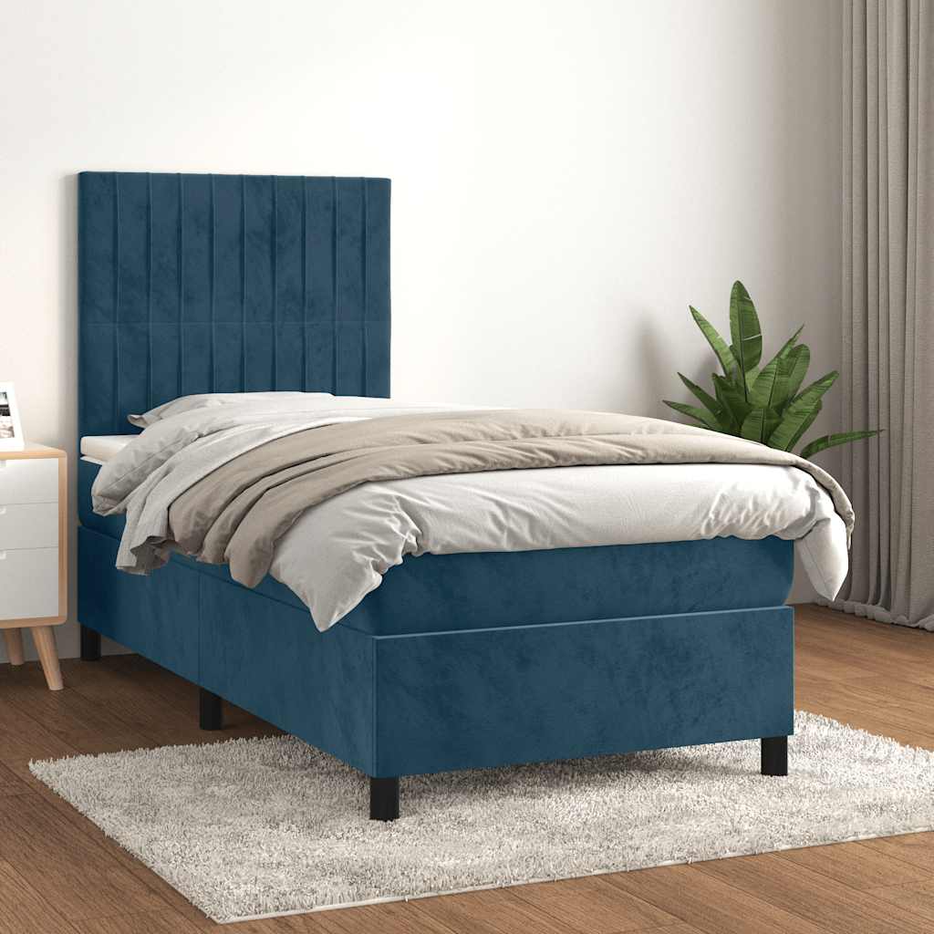 Boxspring met matras fluweel donkerblauw 90x190 cm is nu te koop bij PeponiXL, paradijselijk wonen!