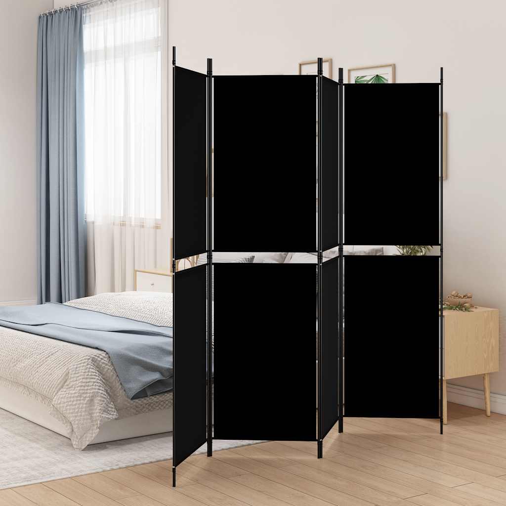 Kamerscherm met 4 panelen 200x180 cm stof zwart is nu te koop bij PeponiXL, paradijselijk wonen!