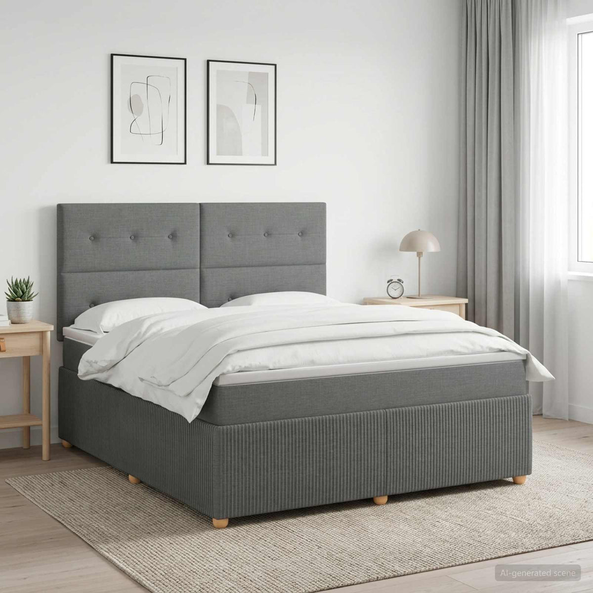 LED Boxspring Bed met Matras Donkergrijs 140 x 190 cm Stof is nu te koop bij PeponiXL, paradijselijk wonen!