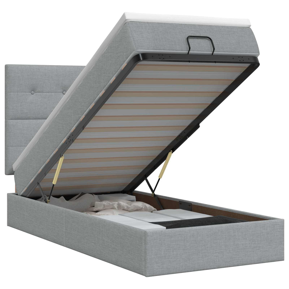 Ottoman bed met matras Lichtgrijs 80 x 200 cm Stof is nu te koop bij PeponiXL, paradijselijk wonen!
