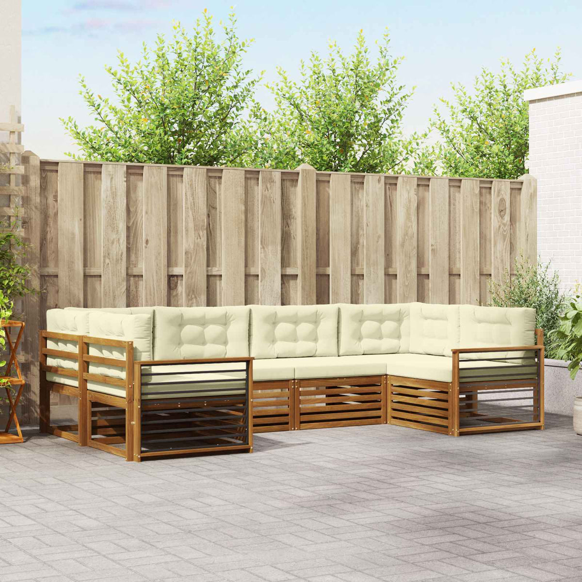 Buiten bankenset met kussen 6 pcs Natuurlijk en Crème is nu te koop bij PeponiXL, paradijselijk wonen!