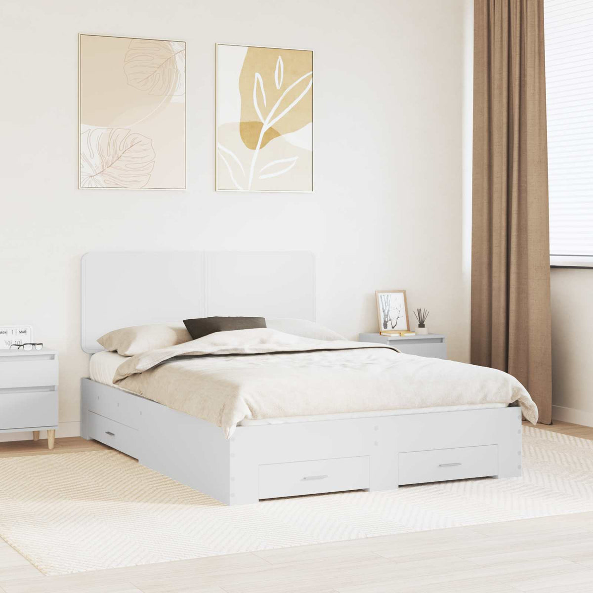 Bedframe met hoofdeinde met lade Wit 140 x 190 cm Bewerkt hout is nu te koop bij PeponiXL, paradijselijk wonen!