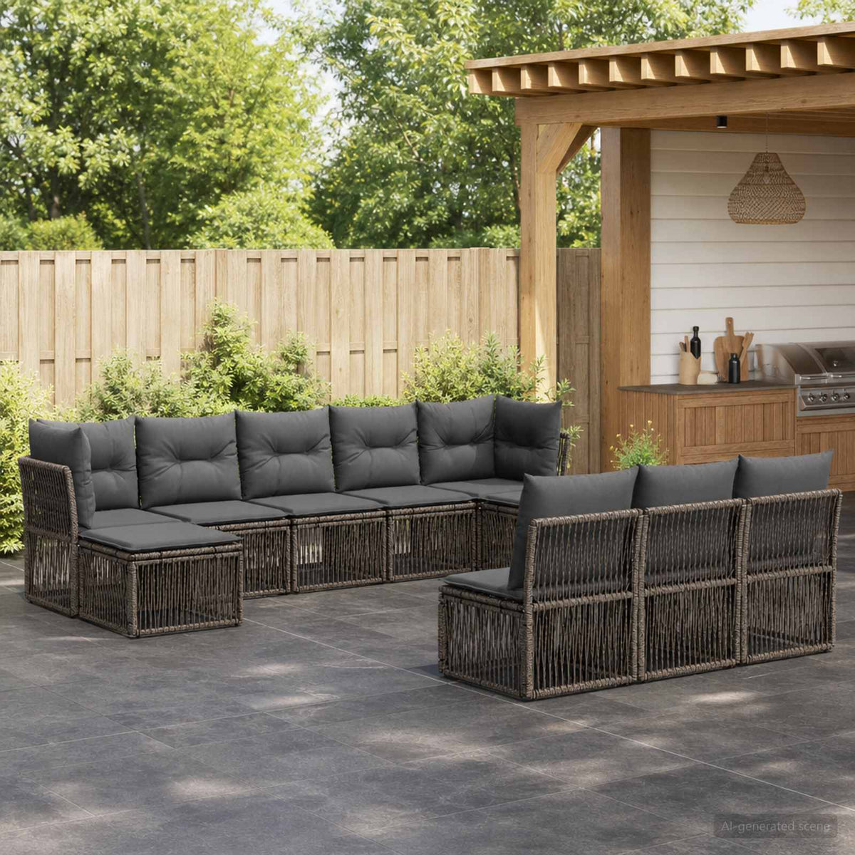 Tuinbankenset 10 pcs Grijs poly rattan is nu te koop bij PeponiXL, paradijselijk wonen!