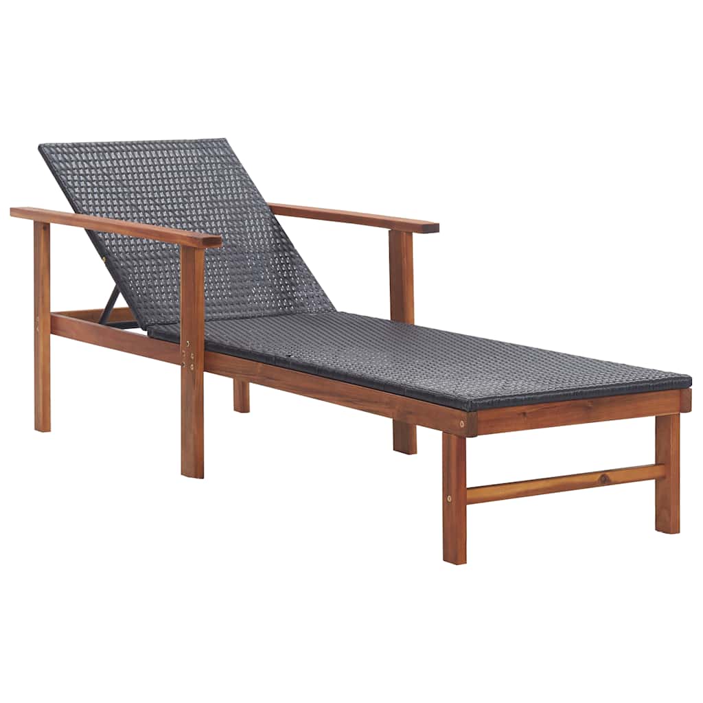 Ligbed poly rattan en massief acaciahout zwart is nu te koop bij PeponiXL, paradijselijk wonen!