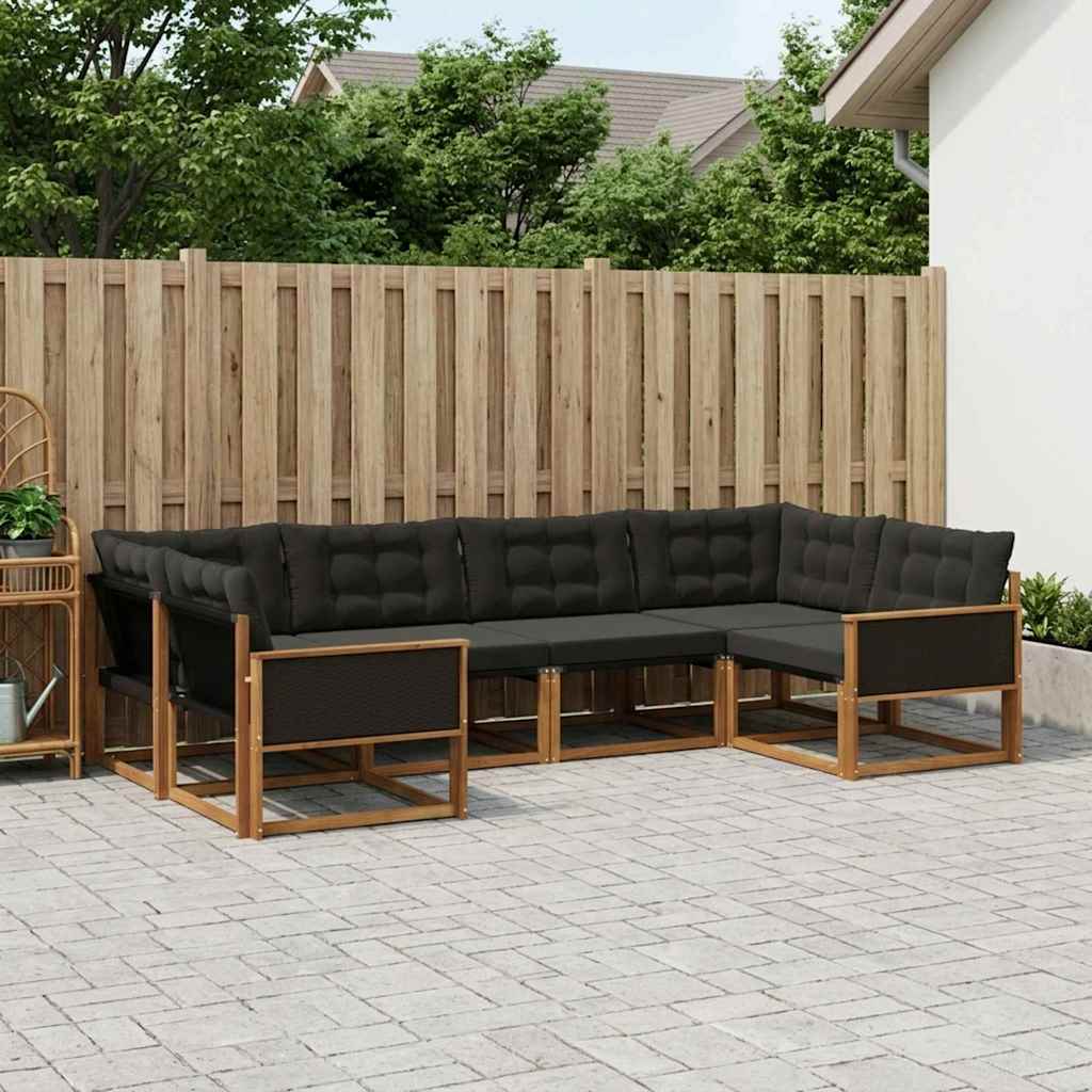 Buiten bankenset met kussen 6 pcs Naturel en Zwart is nu te koop bij PeponiXL, paradijselijk wonen!