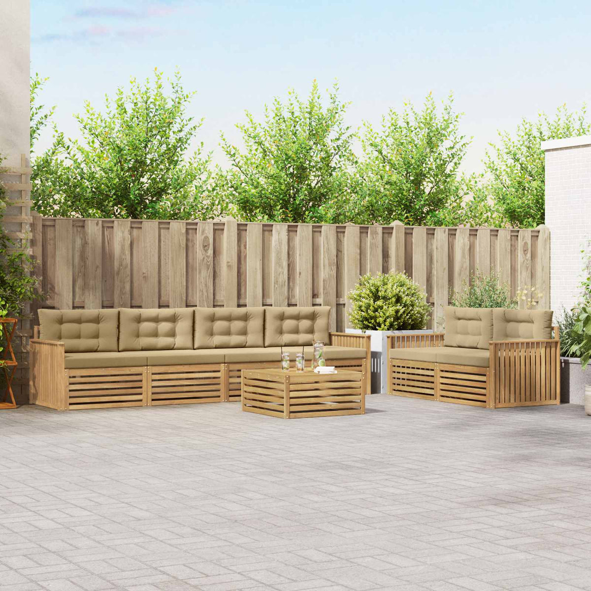 Buiten bankenset 7 pcs Wit en Beige Massief Acaciahout is nu te koop bij PeponiXL, paradijselijk wonen!