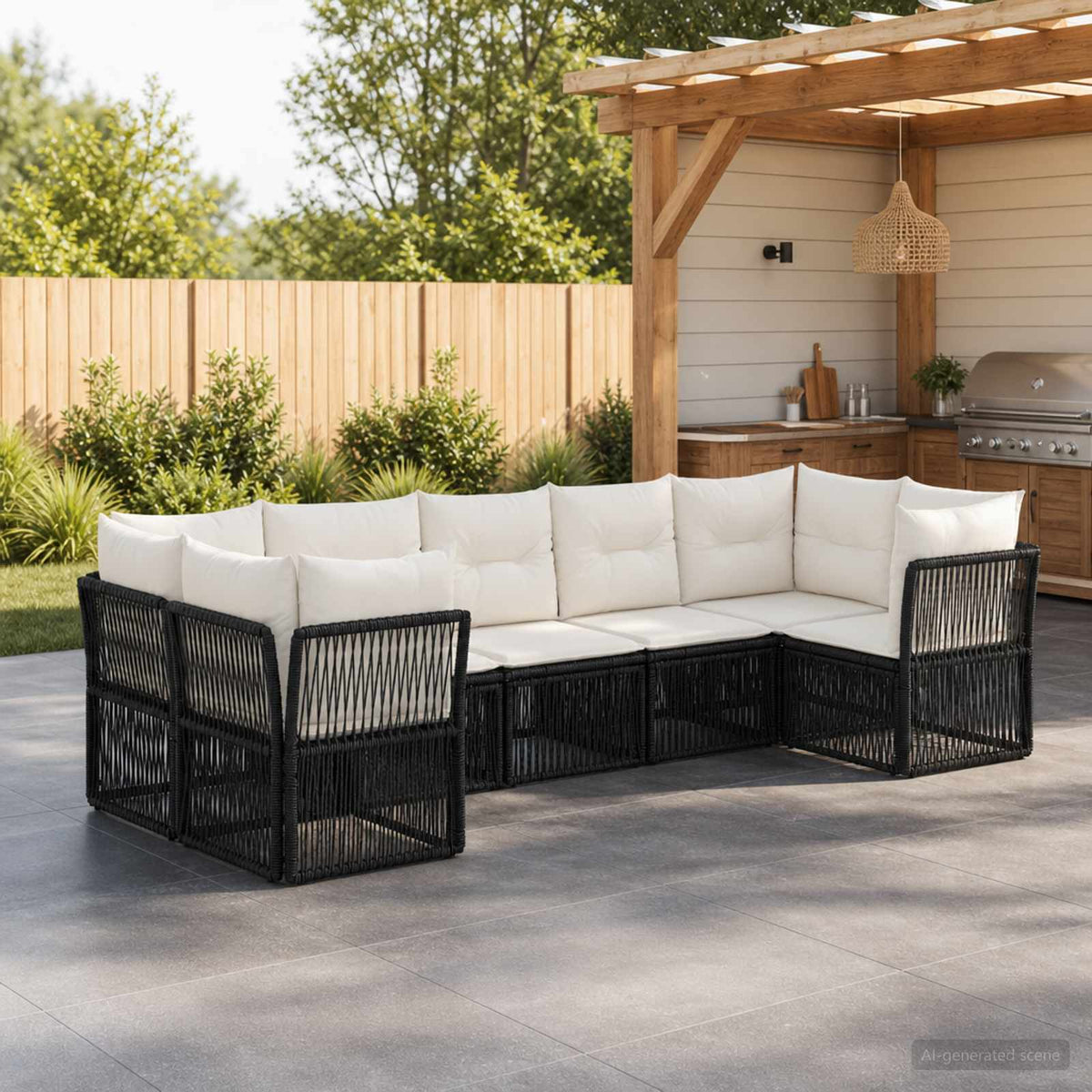 Tuinbankenset 7 st 7-Aantal zitplaatsen Zwart poly rattan is nu te koop bij PeponiXL, paradijselijk wonen!