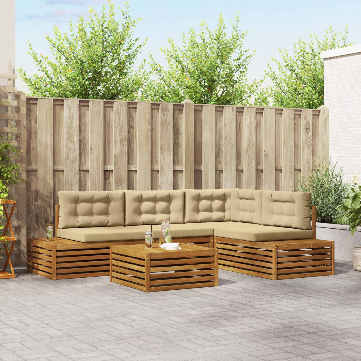Buiten bankenset met kussen 5 Stuk Natuurlijk en Beige is nu te koop bij PeponiXL, paradijselijk wonen!