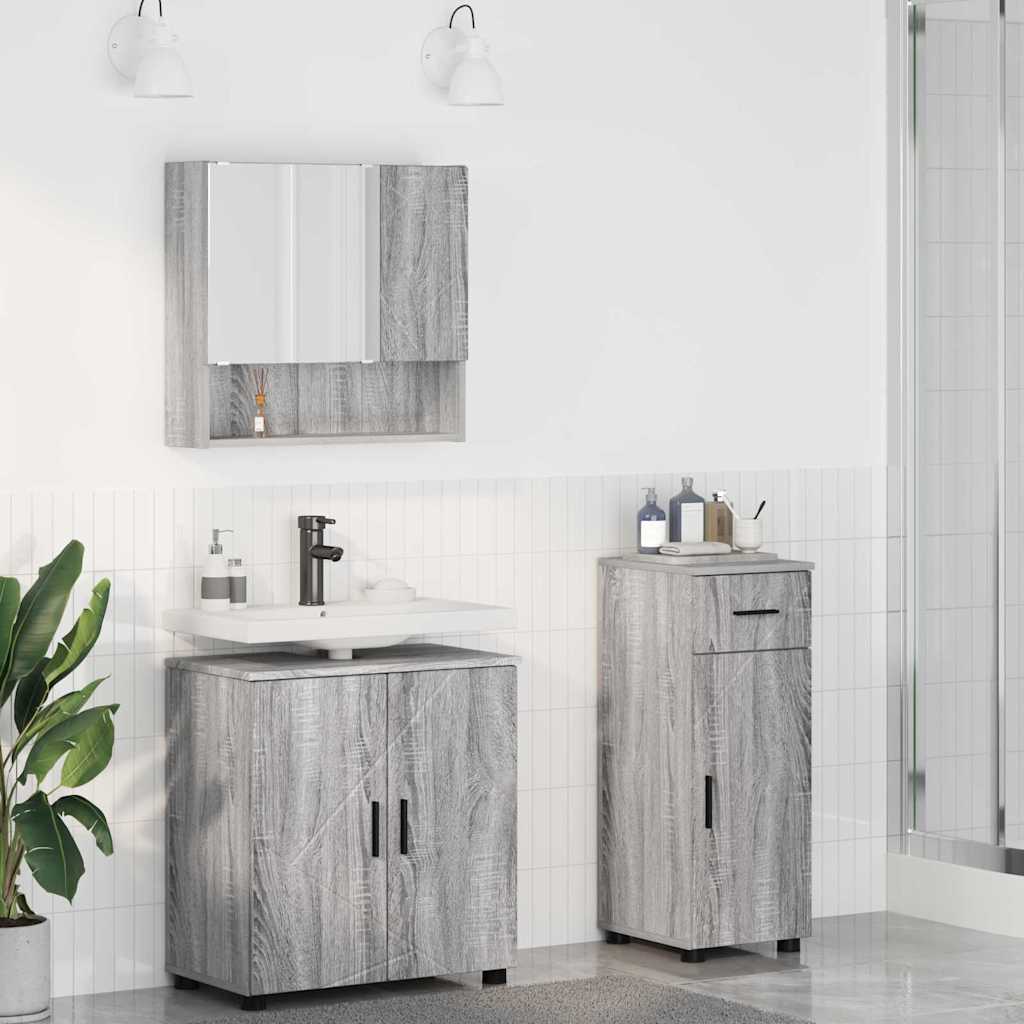 Badkamermeubelset 3 st Grijs Sonoma 61 x 35 x 64 cm is nu te koop bij PeponiXL, paradijselijk wonen!
