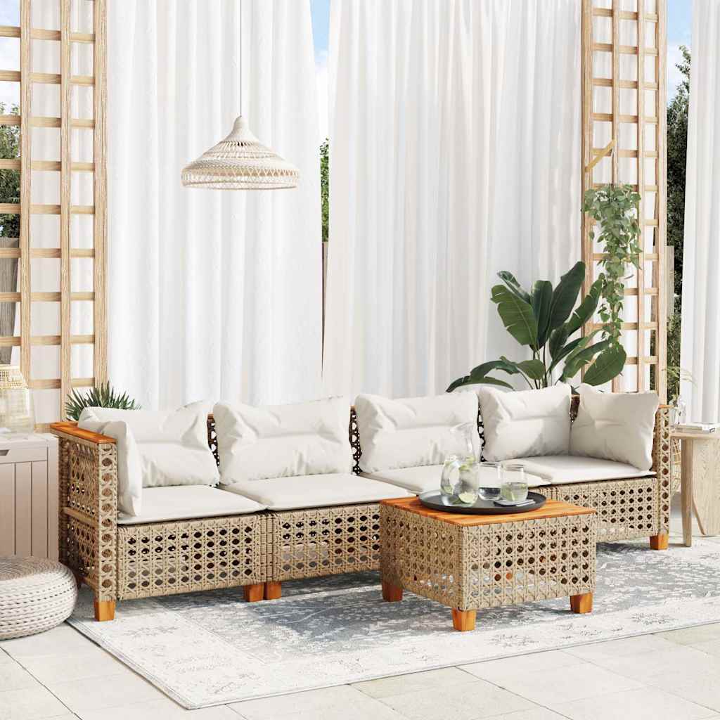 5-delige Loungeset met kussens poly rattan beige is nu te koop bij PeponiXL, paradijselijk wonen!