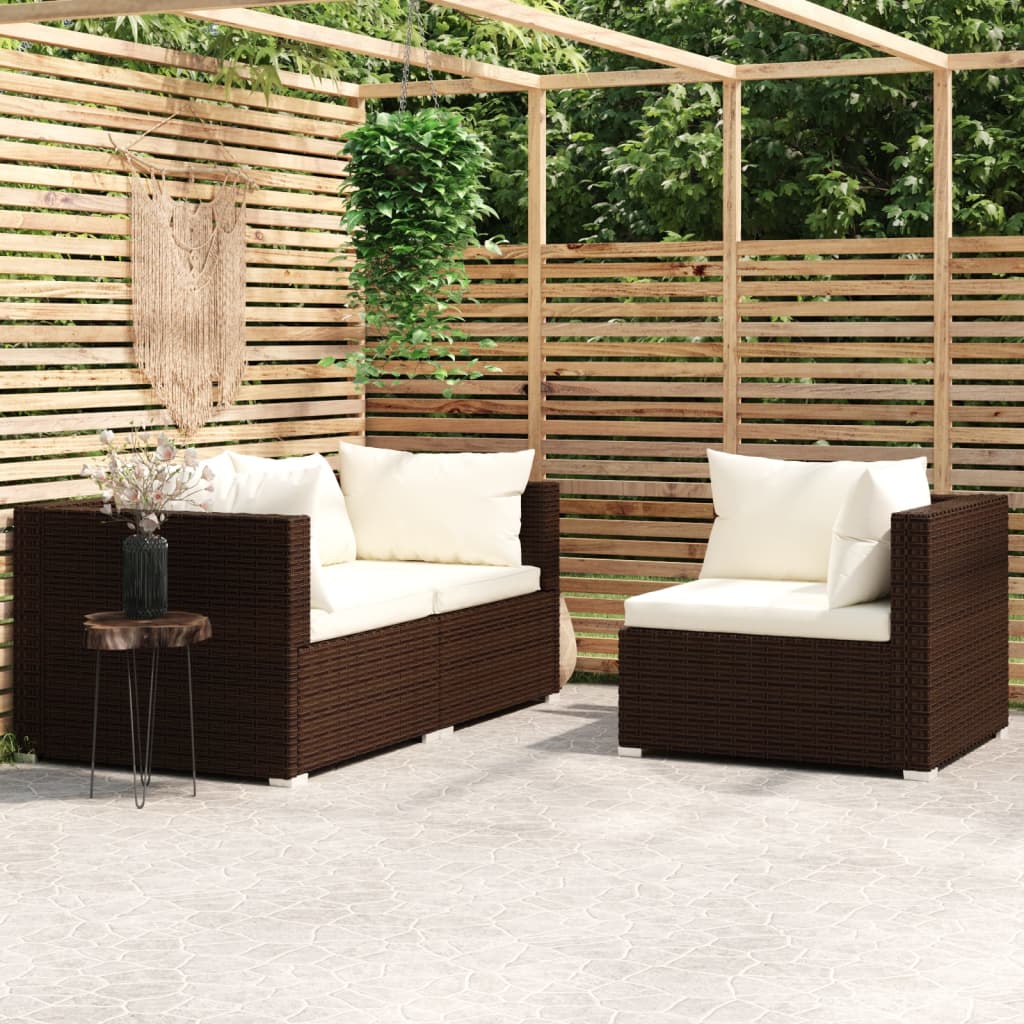 3-delige Loungeset met kussens poly rattan bruin is nu te koop bij PeponiXL, paradijselijk wonen!