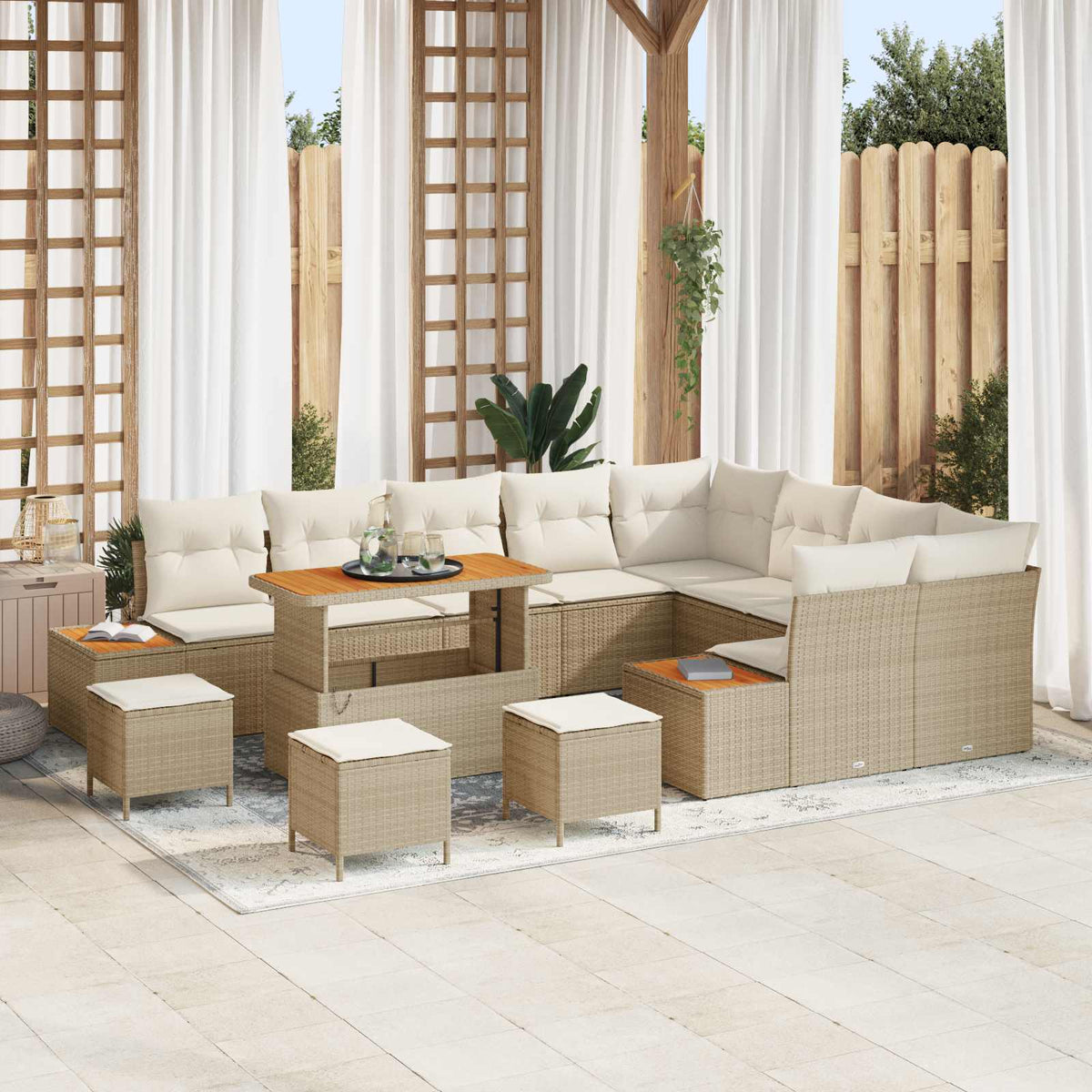 Tuinbankenset met kussen 13 pcs Beige en Crème is nu te koop bij PeponiXL, paradijselijk wonen!