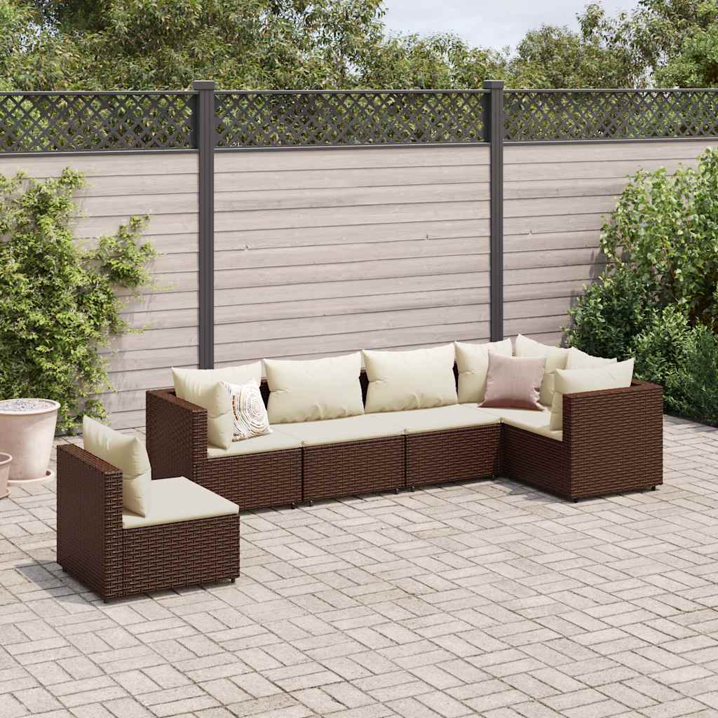 6-delige Loungeset met kussens poly rattan bruin is nu te koop bij PeponiXL, paradijselijk wonen!