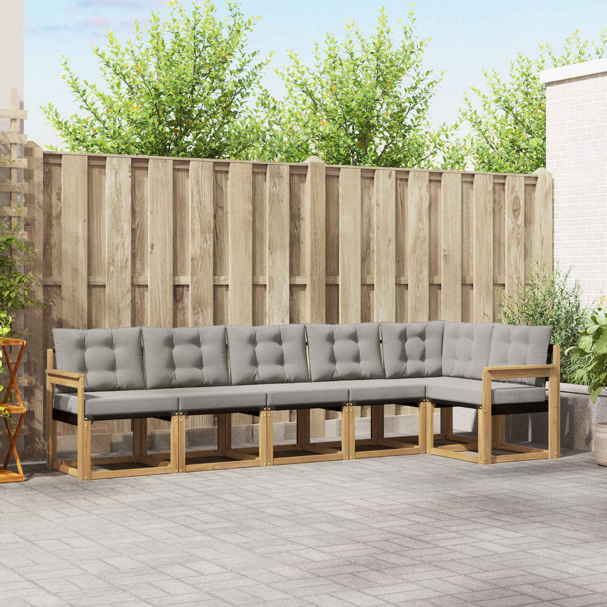Buiten bankenset met kussen 6 pcs Wit en Lichtgrijs is nu te koop bij PeponiXL, paradijselijk wonen!
